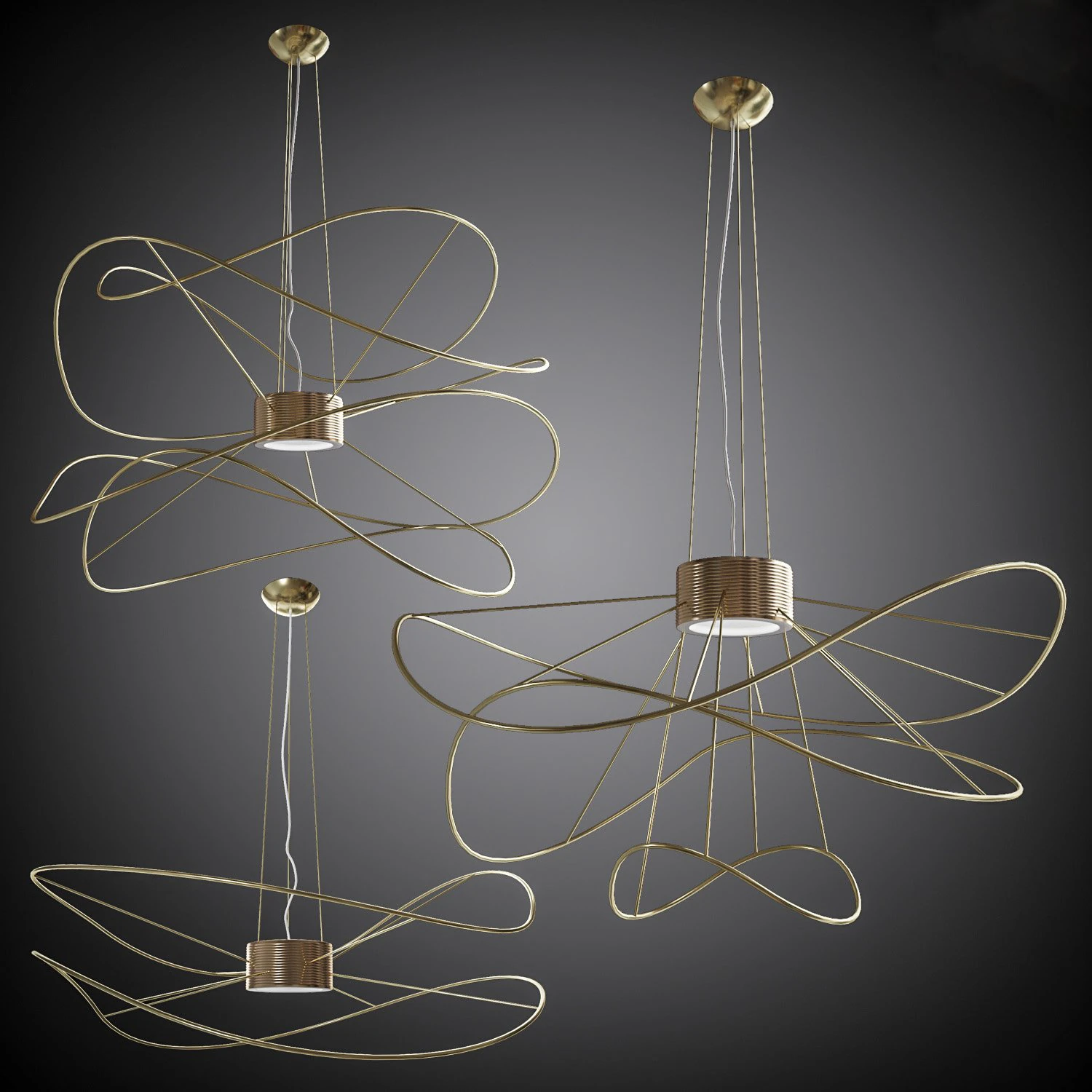 set of chandeliers axolight hoops 3D Model .c4d .max .obj .3ds .fbx .stl .blend