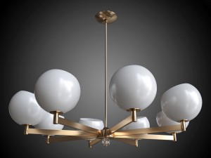 chandelier brass and glass globe 3D 模型