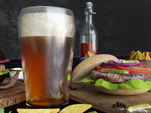 burgers with potatoes and beer 3D Model