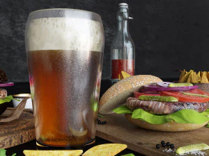 burgers with potatoes and beer 3D Model