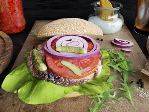 burgers with potatoes and beer 3D Model