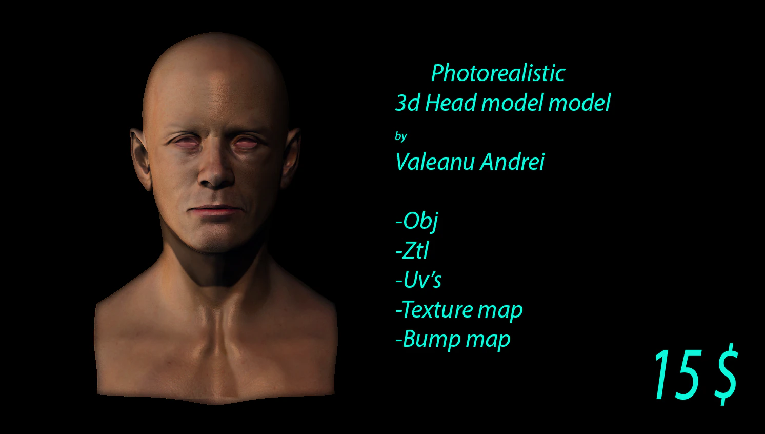 realistic head 3D Model .c4d .max .obj .3ds .fbx .stl .blend 