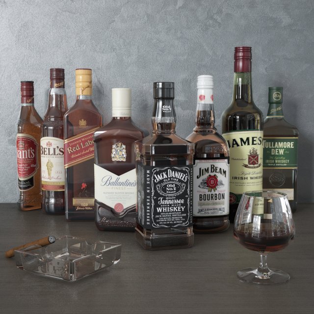 whiskey bottles 3Dモデル .c4d .max .obj .3ds .fbx .stl .blend 