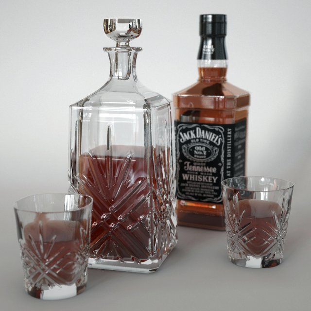 whiskey with decanter 3D 모델 .c4d .max .obj .3ds .fbx .stl .blend 