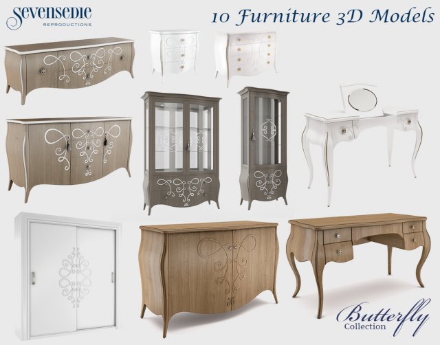 seven sedie butterfly collection 3D Model .c4d .max .obj .3ds .fbx .stl .blend 