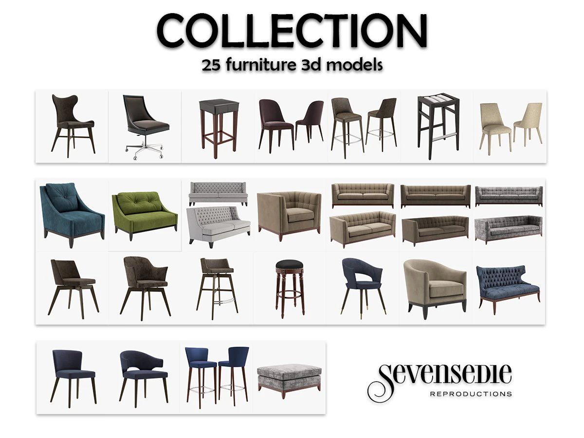 seven sedie furniture 3D Model .c4d .max .obj .3ds .fbx .stl .blend 