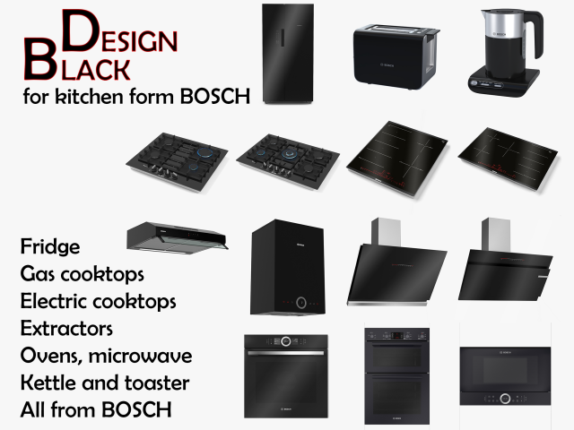 3d black appliance collection for kitchen 14 models 3D Model .c4d .max .obj .3ds .fbx .stl .blend 