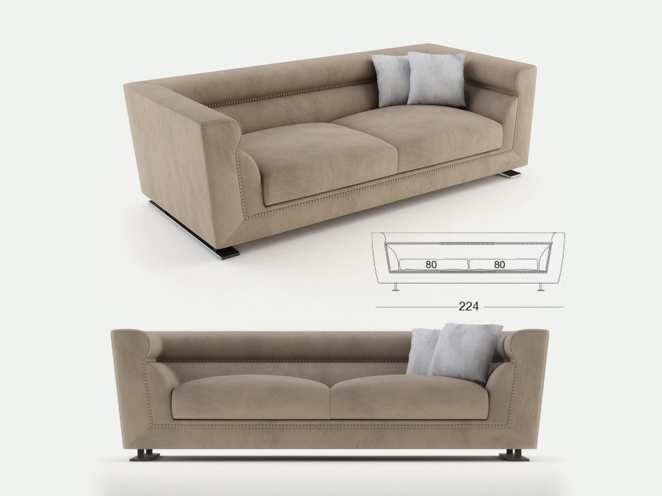 longhi - ansel sofa 02 3D Model .c4d .max .obj .3ds .fbx .stl .blend 