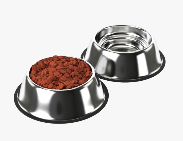 stainless steel dog bowl with food 3D मॉडल .c4d .max .obj .3ds .fbx .stl .blend 