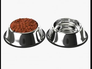 stainless steel dog bowl with food 3D Model