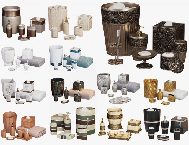 bathroom accessories vol 01 3D Model .c4d .max .obj .3ds .fbx .stl .blend