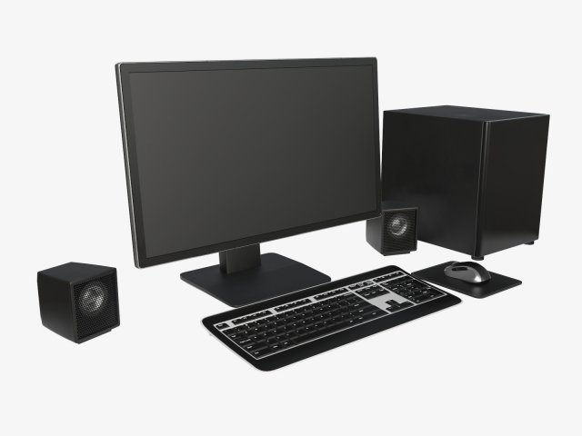 computer monitor keyboard mouse pad speakers woofer set Modelo 3D .c4d .max .obj .3ds .fbx .stl .blend 