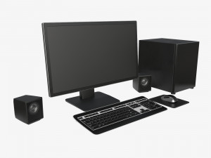 computer monitor keyboard mouse pad speakers woofer set 3D Model
