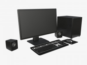 computer monitor keyboard mouse pad speakers woofer set 3D मॉडल
