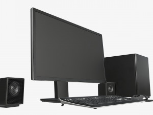 computer monitor keyboard mouse pad speakers woofer set Modelo 3D