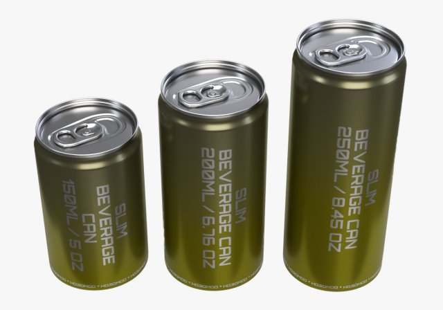 slim beverage cans 150 200 250 ml 5 676 845 oz 3D Model .c4d .max .obj .3ds .fbx .stl .blend 