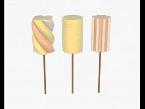 marshmallows colorful on sticks 3D Модель