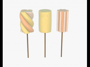 marshmallow colorati su bastoncini Modello 3D