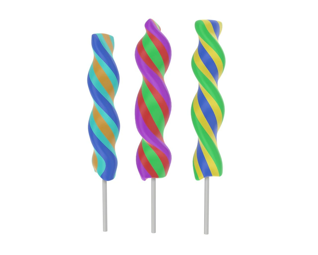 colorful twisted lollipops 3D Model .c4d .max .obj .3ds .fbx .stl .blend 