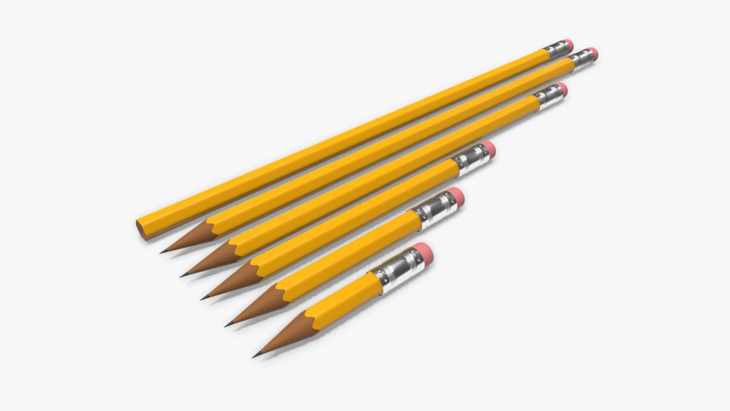 pencils with rubber various sizes 3D Model .c4d .max .obj .3ds .fbx .stl .blend