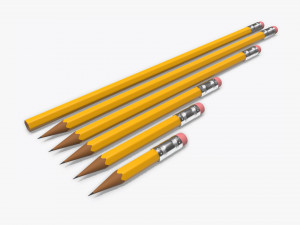 pencils with rubber various sizes 3D Model