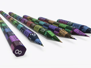 pencils with rubber various sizes 3D Model