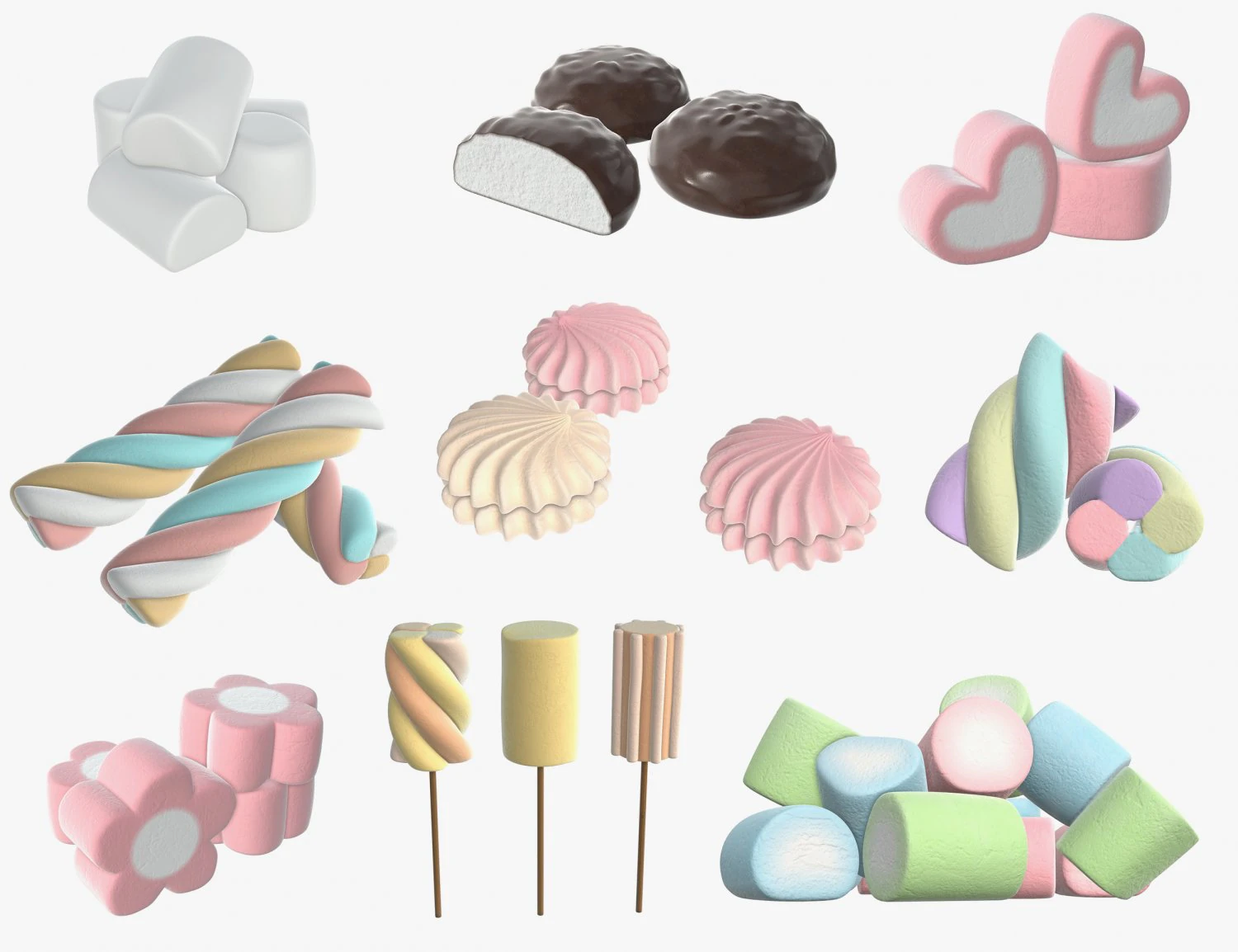 marshmallows 3D Model .c4d .max .obj .3ds .fbx .stl .blend 