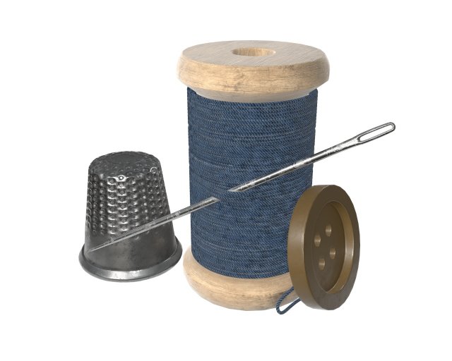 thread needle button thimble coil 3D Model .c4d .max .obj .3ds .fbx .stl .blend 