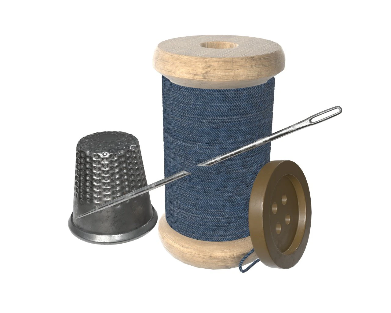 thread needle button thimble coil 3D Model .c4d .max .obj .3ds .fbx .stl .blend