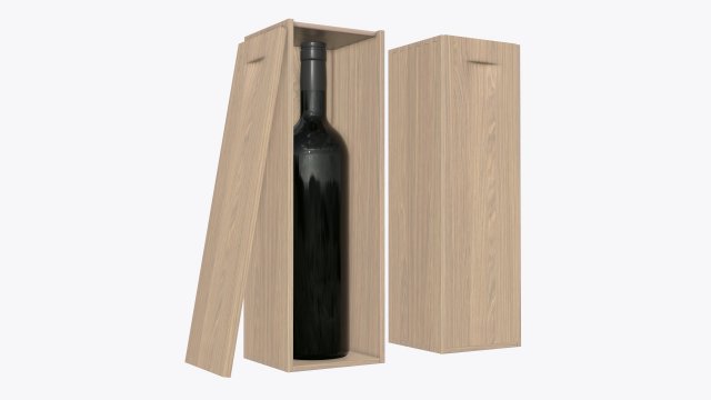 wine bottle with wooden box 3D Model .c4d .max .obj .3ds .fbx .stl .blend 