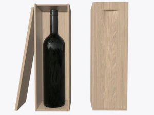 wine bottle with wooden box 3D Model