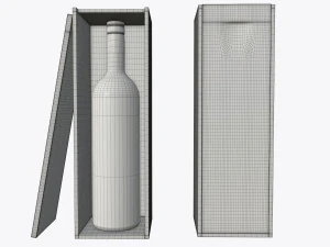 wine bottle with wooden box 3D Model