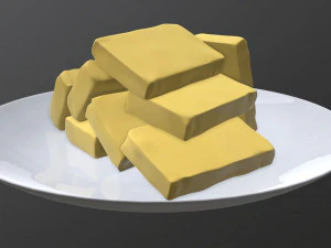 butter slices on plate 3D Model