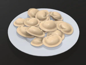 dumplings on white plate 3D Model