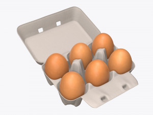 egg cardboard package for 6 eggs opened 3D Model