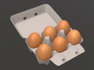 egg cardboard package for 6 eggs opened 3D Model