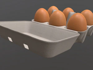 egg cardboard package for 6 eggs opened 3D Model