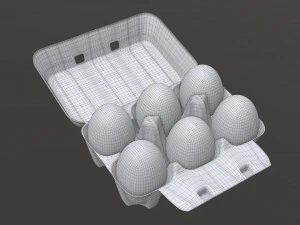 egg cardboard package for 6 eggs opened 3D Model