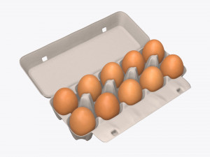 egg cardboard package for 10 eggs opened 3D Model