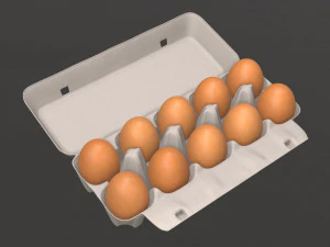 egg cardboard package for 10 eggs opened 3D Model
