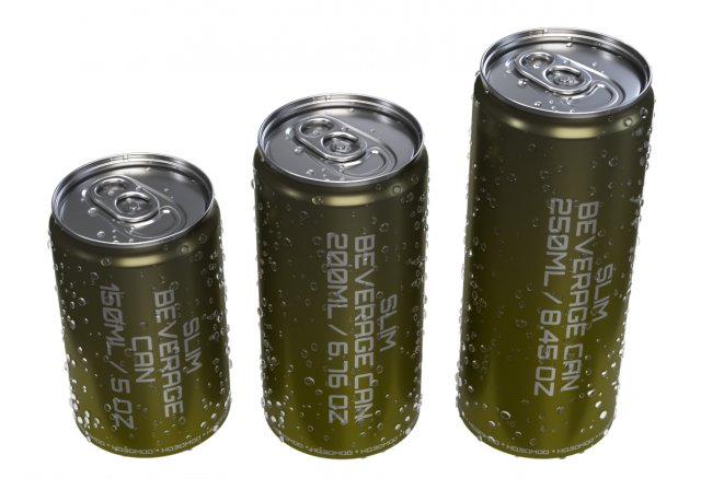 slim beverage cans 150 200 250 ml with water drops Modelo 3D .c4d .max .obj .3ds .fbx .stl .blend 