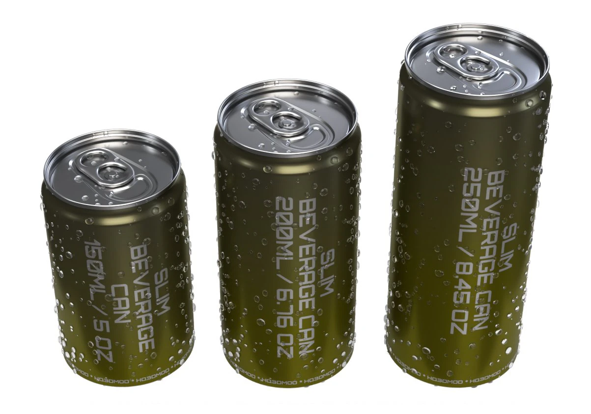 slim beverage cans 150 200 250 ml with water drops 3D Model .c4d .max .obj .3ds .fbx .stl .blend