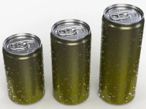 slim beverage cans 150 200 250 ml with water drops 3D Model