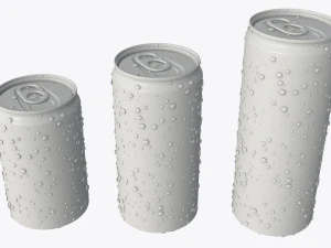 slim beverage cans 150 200 250 ml with water drops 3D Model