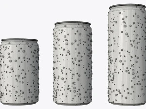 slim beverage cans 150 200 250 ml with water drops 3D Model