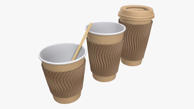 biodegradable paper coffee cup with sleeve and cardboard lid Modelo 3D .c4d .max .obj .3ds .fbx .stl .blend 