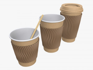 biodegradable paper coffee cup with sleeve and cardboard lid Modelo 3D
