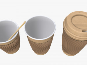 biodegradable paper coffee cup with sleeve and cardboard lid Modelo 3D