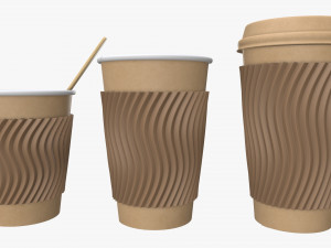 biodegradable paper coffee cup with sleeve and cardboard lid Modelo 3D