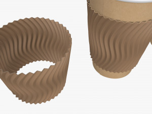biodegradable paper coffee cup with sleeve and cardboard lid Modelo 3D